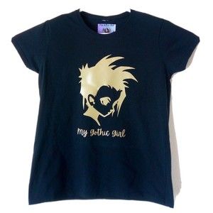 My Gothic Girl T-Shirt Women's L Black/Gold Gothic Anime Girl  Whimsy Goth Crew